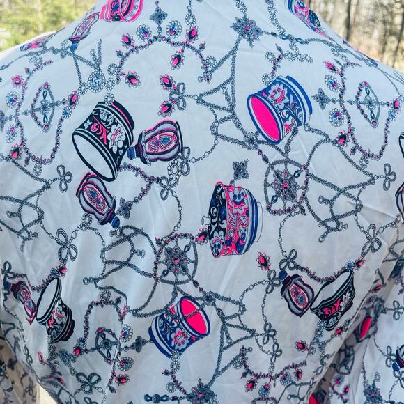 Green & Country Mini Shirt Dress Women's Size 42 White Printed Pintuck Button Up - Picture 11 of 11